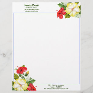 Hibiscus Hawaiian Tropical Floral Custom Letterhead