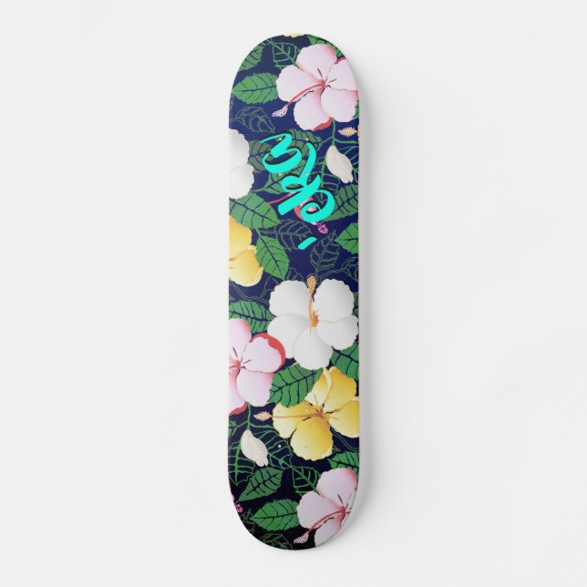 Hibiscus Hawaiian Tropical Floral | 'eka Skate Skateboard (Front)