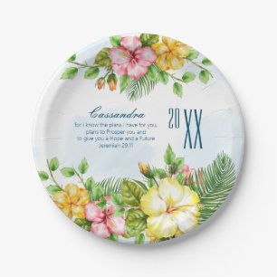 Hibiscus Hawaiian Tropical Floral Graduation Paper Plate