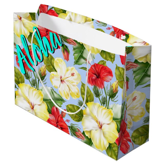 Hibiscus Hawaiian Tropical Floral Large Gift Bag (Back Angled)