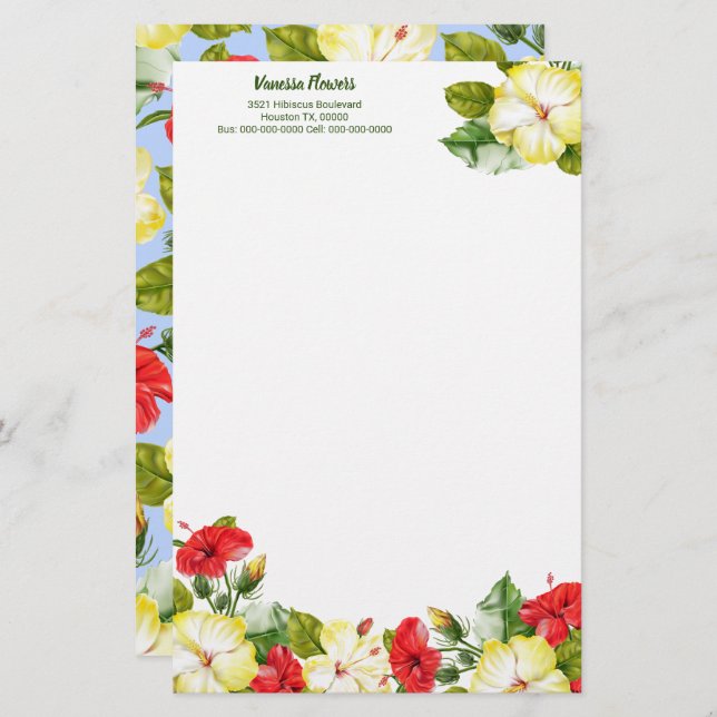 Hibiscus Hawaiian Tropical Floral Stationery (Front/Back)
