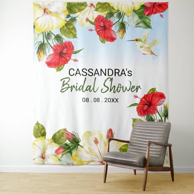Hibiscus Hawaiian Tropical Floral Wedding Backdrop Tapestry (In Situ)