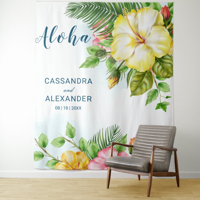 Hibiscus Hawaiian Tropical Floral Wedding Backdrop Tapestry (In Situ)
