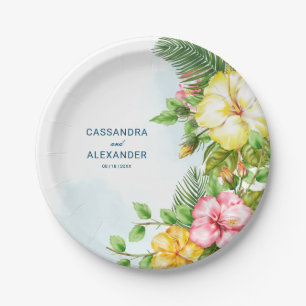 Hibiscus Hawaiian Tropical Floral Wedding Paper Plate