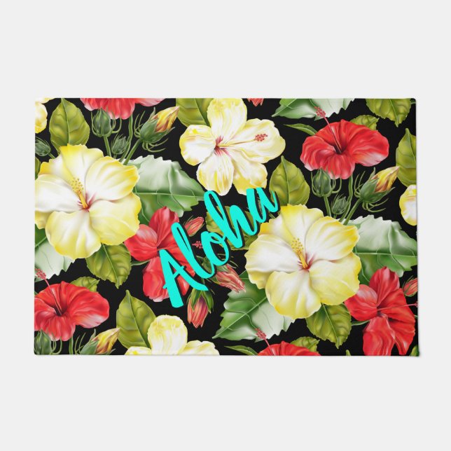 Hibiscus Hawaiian Tropical Foral Doormat (Front)