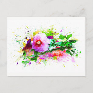 Hibiscus, Hibiskus Flower - Watercolor Splash Postcard