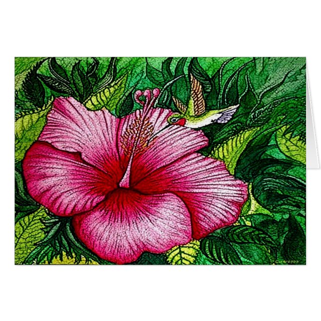 Hibiscus Hummingbird Card (Front Horizontal)