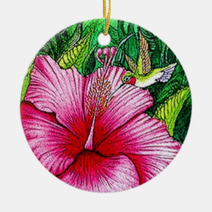 Hibiscus Hummingbird  Ceramic Ornament