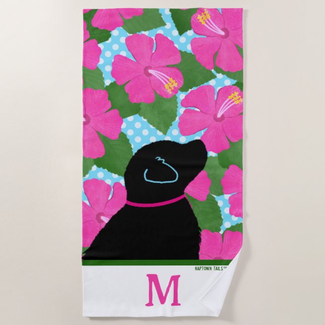 Hibiscus Island Black Dog  Beach Towel (Front)