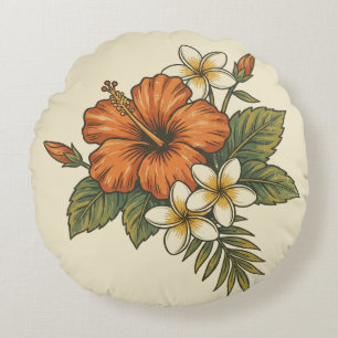Hibiscus Island Hawaiian Motif - Reversible Scenic Round Cushion