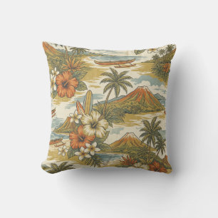 Hibiscus Island Hawaiian Scenic - Gold and Orange Cushion