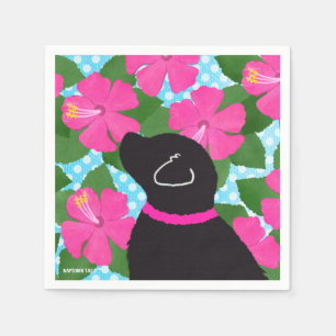 Hibiscus Island Yellow Black Paper Napkins