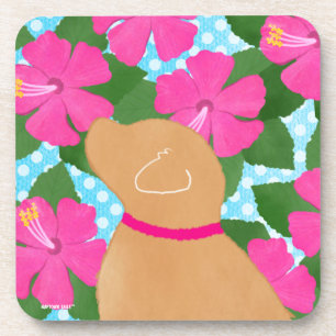 Hibiscus Island Yellow Dog Coaster Set