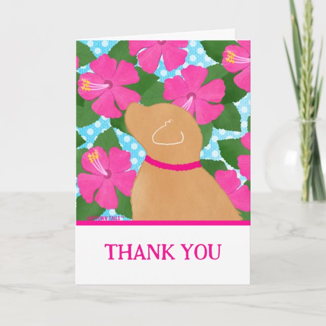 Hibiscus Island Yellow Dog Thank You Folded Card (Front)