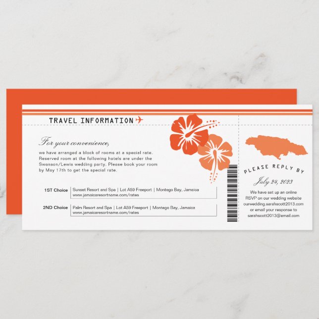 Hibiscus Jamaica Boarding Pass | Accommodations Invitation (Front/Back)
