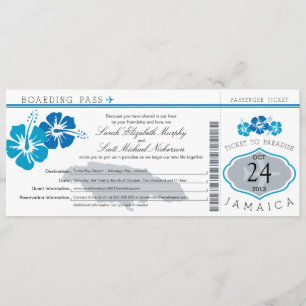 Hibiscus Jamaica Boarding Pass Wedding Invitation
