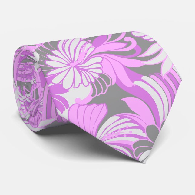 Hibiscus Jungle Floral Hawaiian Two-sided Printed Tie (Rolled)
