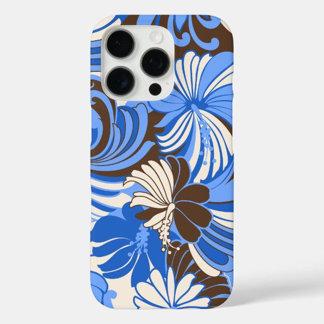 Hibiscus Jungle Hawaiian Blue and Brown Case-Mate iPhone Case (Back)