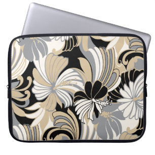 Hibiscus Jungle Hawaiian Tropical Black Wetsuit  Laptop Sleeve