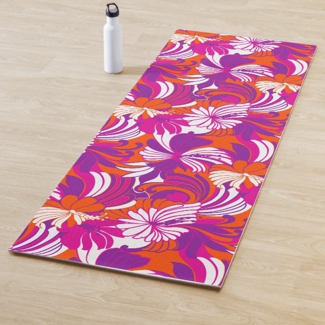 Hibiscus Jungle Hawaiian Tropical Floral - Magenta Yoga Mat (In Situ)