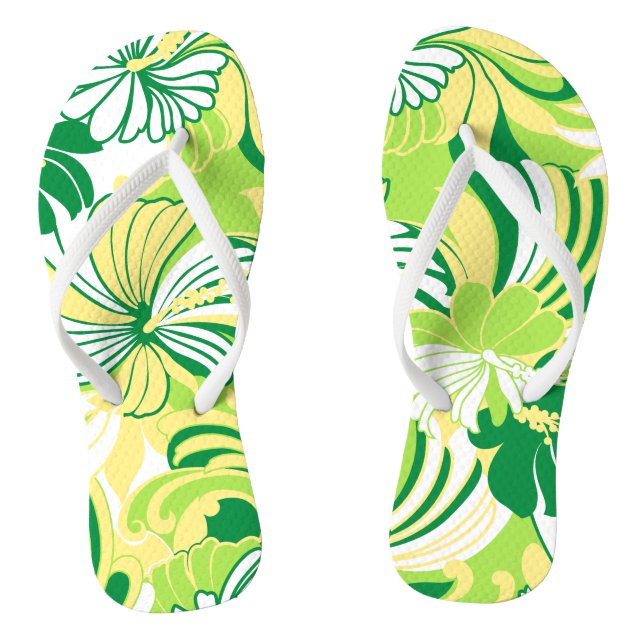 Hibiscus Jungle Hawaiian Tropical Floral Thongs (Footbed)