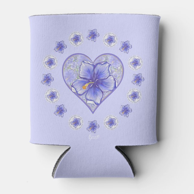 Hibiscus & lace BLUE Can Cooler (Front)