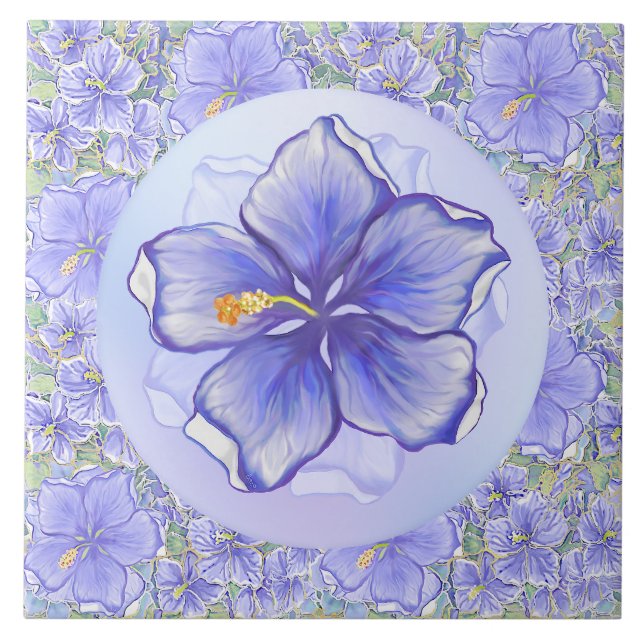 Hibiscus & lace BLUE Ceramic Tile (Front)