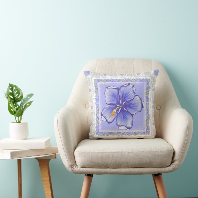 Hibiscus & lace BLUE Cushion (Chair)