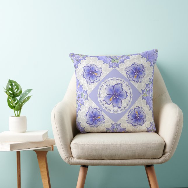 Hibiscus & lace BLUE Cushion (Chair)