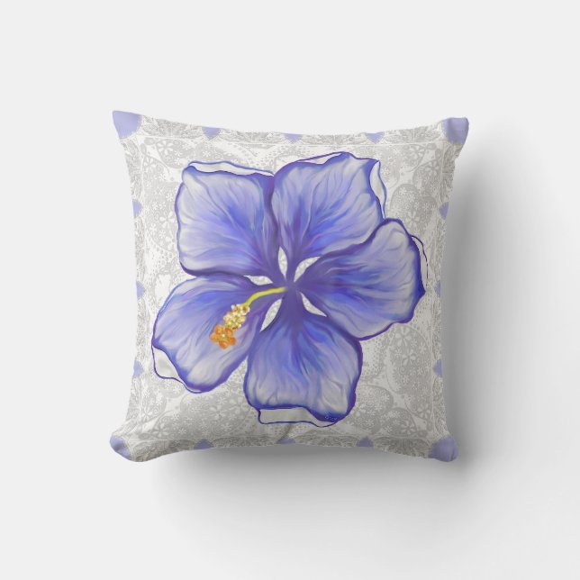 Hibiscus & lace BLUE Cushion (Front)