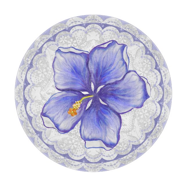 Hibiscus & lace BLUE Cutting Board (Front)