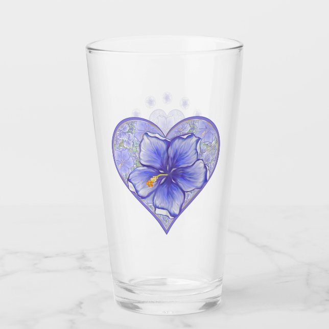 Hibiscus & lace BLUE Glass (Front)