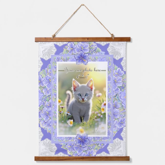 Hibiscus & lace BLUE Hanging Tapestry (Front)