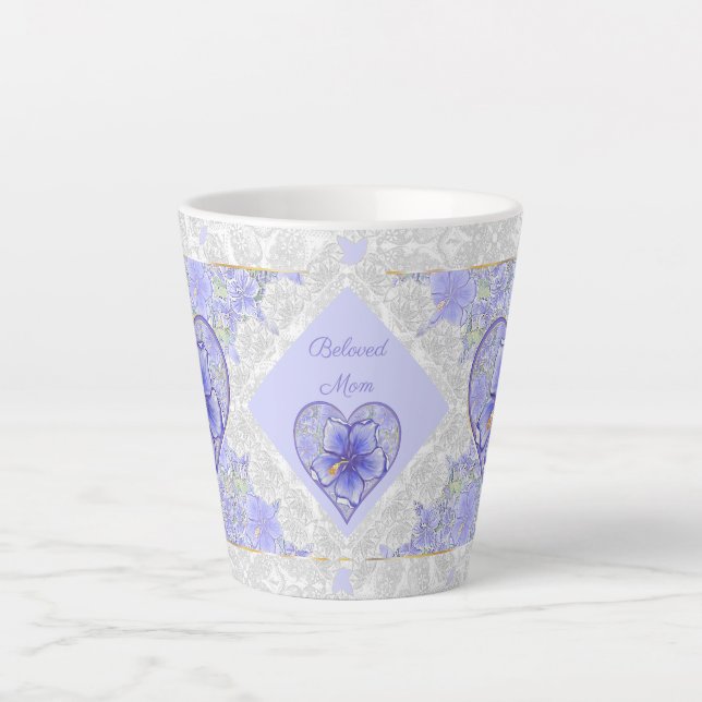 Hibiscus & lace BLUE Latte Mug (Front)