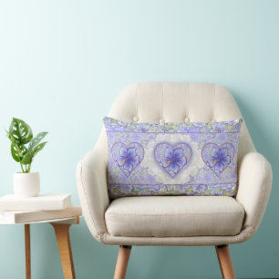 Hibiscus & lace BLUE Lumbar Cushion