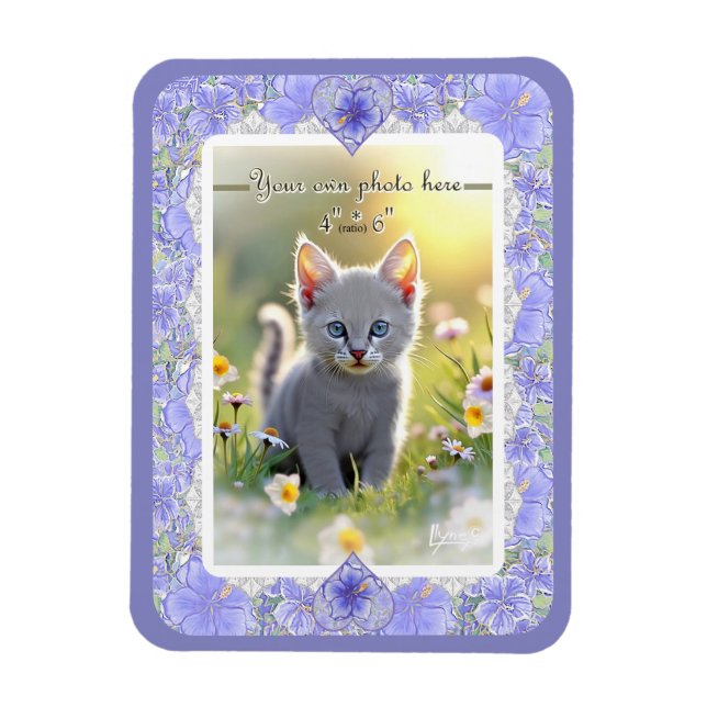 Hibiscus & lace BLUE Magnet (Vertical)