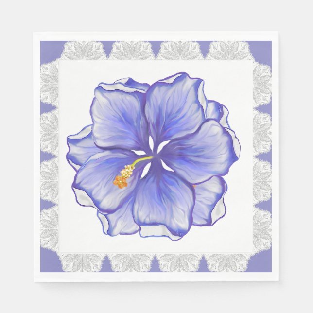 Hibiscus & lace BLUE Napkin (Front)
