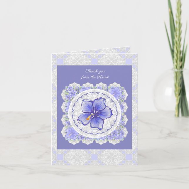 Hibiscus & lace BLUE Note Card (Front)