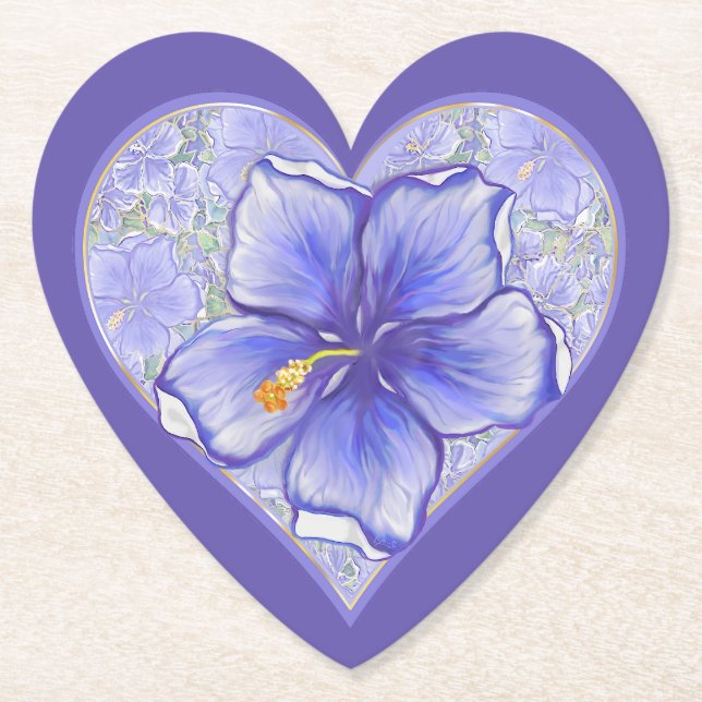 Hibiscus & lace BLUE Paper Coaster (Front)