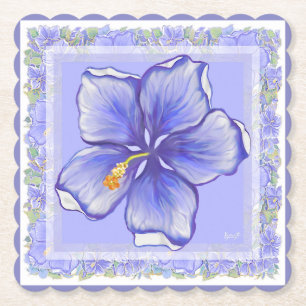 Hibiscus & lace BLUE Paper Coaster