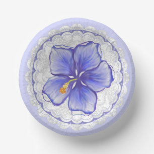 Hibiscus & lace BLUE Paper Plate