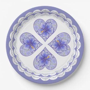 Hibiscus & lace BLUE Paper Plate
