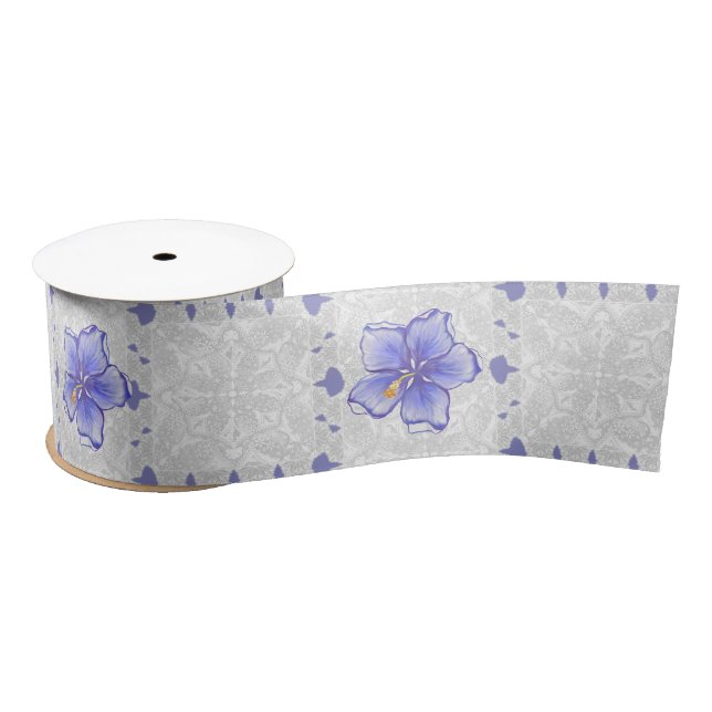 Hibiscus & lace BLUE Satin Ribbon (Spool)