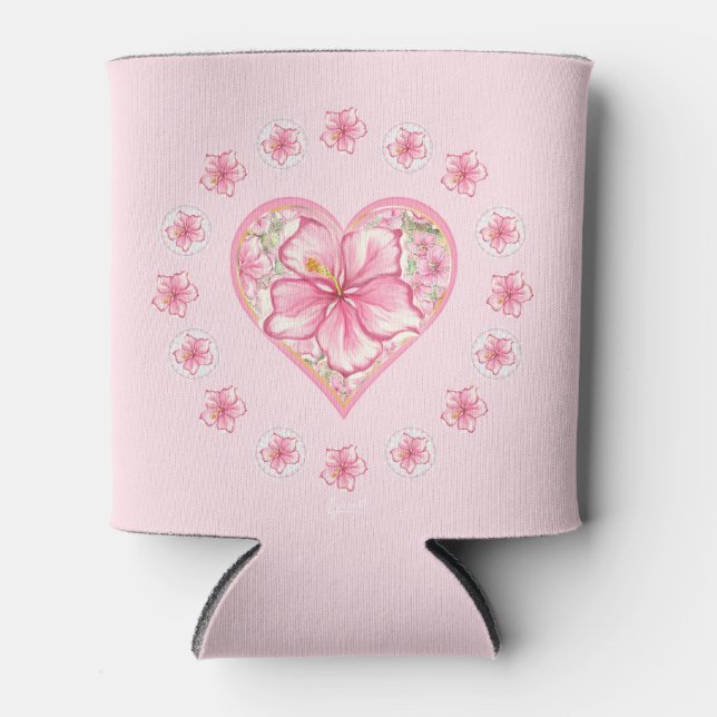 Hibiscus & lace PINK Can Cooler (Front)