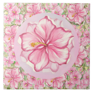 Hibiscus & lace PINK Ceramic Tile