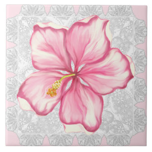 Hibiscus & lace PINK Ceramic Tile