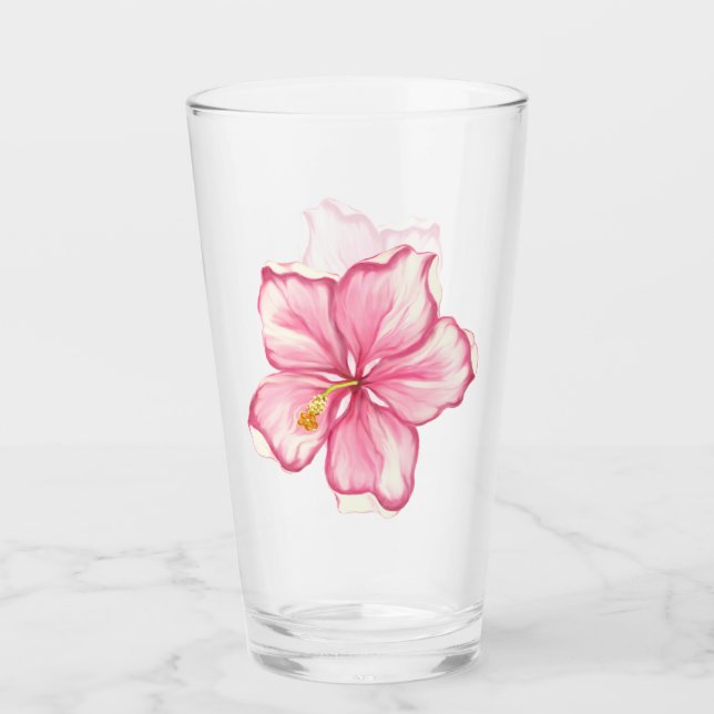 Hibiscus & lace PINK Glass (Front)