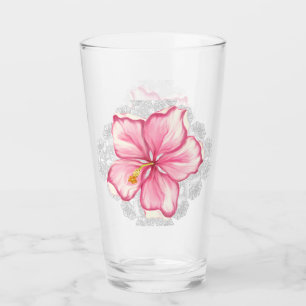Hibiscus & lace PINK Glass