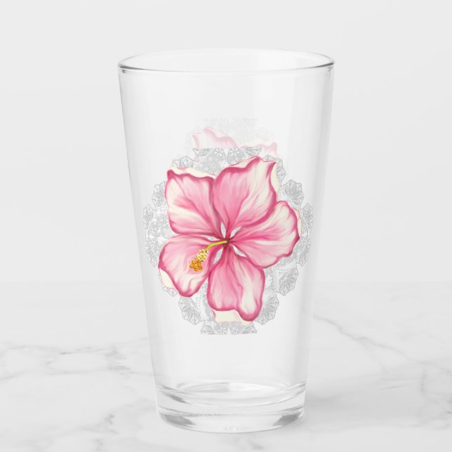 Hibiscus & lace PINK Glass (Front)