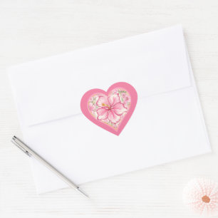 Hibiscus & lace PINK Heart Sticker